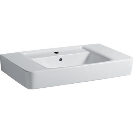 Lavabo avec plage de dépose Geberit Renova Plan, 85x48cm, trou de robinetterie au centre, plage de dépose des deux côtés, Blanc