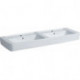 Lavabo double Geberit Renova Plan, 130x48cm, troude robinetterie au centre, Blanc