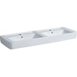 Lavabo double Geberit Renova Plan, 130x48cm, troude robinetterie au centre, Blanc