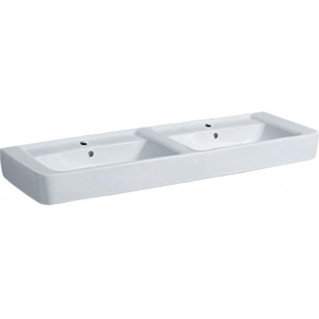 Lavabo double Geberit Renova Plan, 130x48cm, troude robinetterie au centre, Blanc
