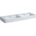 Lavabo double Geberit Renova Plan, 130x48cm, troude robinetterie au centre, Blanc