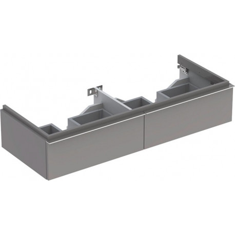 Meuble bas Geberit iCon pour lavabo double,avec deux tiroirs: Largeur 119cm, Hauteur 24cm, Profondeur 47.7cm, Platine / Laqué ultra-brillant