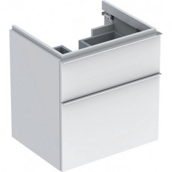 Meuble bas pour lavabo Geberit iCon,avec deux tiroirs: Largeur 74cm, Hauteur 62cm, Profondeur 47.7cm, Blanc / Laqué ultra-brillant