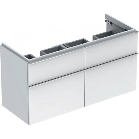 Meuble bas Geberit iCon pour lavabo double,avec quatre tiroirs: Largeur 119cm, Hauteur 62cm, Profondeur 47.7cm, Blanc / Laqué ultra-brillant