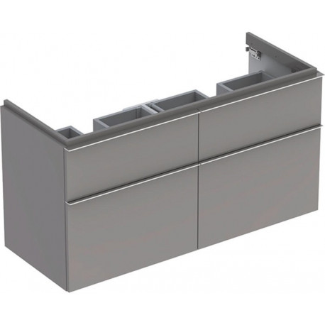 Meuble bas Geberit iCon pour lavabo double,avec quatre tiroirs: Largeur 119cm, Hauteur 62cm, Profondeur 47.7cm, Platine / Laqué ultra-brillant