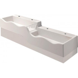 Espace sanitaire ludique Geberit Bambini, pour quatre robinetteries de lavabo, lavabo le plus bas à droite: B:180cm, T:41.5cm, troude robinetterie:Gauche et droite, Trop-plein:Sans, Blanc alpin