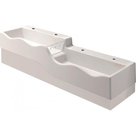 Espace sanitaire ludique Geberit Bambini, pour quatre robinetteries de lavabo, lavabo le plus bas à droite: B:180cm, T:41.5cm, troude robinetterie:Gauche et droite, Trop-plein:Sans, Blanc alpin