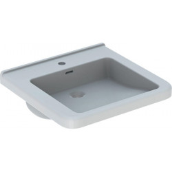Lavabo Geberit Renova Comfort Square, adapté PMR, 55x52.5cm, troude robinetterie au centre, Blanc