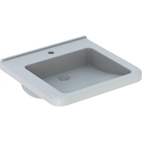 Lavabo Geberit Renova Comfort Square, adapté PMR, 55x52.5cm, troude robinetterie au centre, sans trop-plein, Blanc