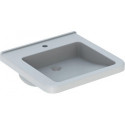 Lavabo Geberit Renova Comfort Square, adapté PMR, 55x52.5cm, troude robinetterie au centre, sans trop-plein, Blanc