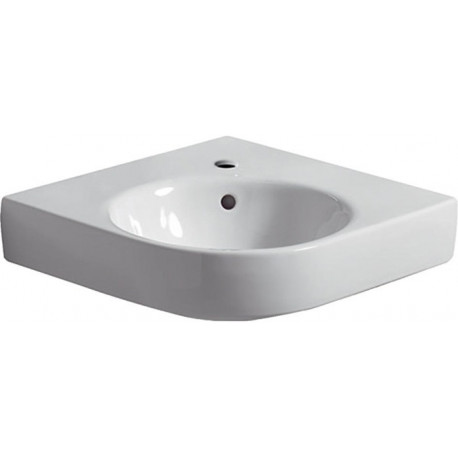 Lavabo d'angle Geberit Renova Compact, 69.5x61.5cm, trou de robinetterie au centre, Blanc