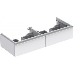 Meuble bas Geberit iCon pour lavabo double,avec deux tiroirs: Largeur 119cm, Hauteur 24cm, Profondeur 47.7cm, Blanc / Laqué mat