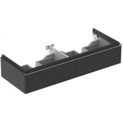 Meuble bas Geberit iCon pour lavabo double,avec deux tiroirs: Largeur 119cm, Hauteur 24cm, Profondeur 47.7cm, Gris velouté / Laqué mat