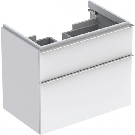 Meuble bas pour lavabo Geberit iCon,avec deux tiroirs: Largeur 74cm, Hauteur 62cm, Profondeur 47.7cm, Blanc / Laqué mat