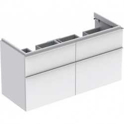 Meuble bas Geberit iCon pour lavabo double,avec quatre tiroirs: Largeur 119cm, Hauteur 62cm, Profondeur 47.7cm, Blanc / Laqué mat