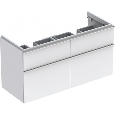 Meuble bas Geberit iCon pour lavabo double,avec quatre tiroirs: Largeur 119cm, Hauteur 62cm, Profondeur 47.7cm, Blanc / Laqué mat