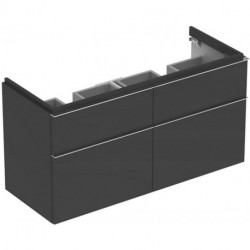 Meuble bas Geberit iCon pour lavabo double,avec quatre tiroirs: Largeur 119cm, Hauteur 62cm, Profondeur 47.7cm, Gris velouté / Laqué mat