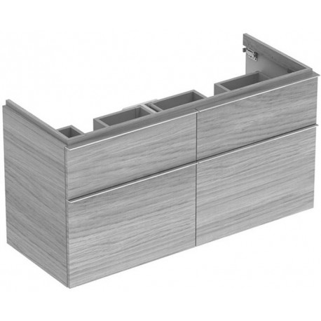 Meuble bas Geberit iCon pour lavabo double,avec quatre tiroirs: Largeur 119cm, Hauteur 62cm, Profondeur 47.7cm, Chêne naturel / Mélamine structuré bois