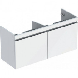 Meuble bas Geberit Renova Plan pour lavabo double,avec deux tiroirs et deux tiroirs à l'anglaise: Largeur 122.6cm, Hauteur 58.6cm, Profondeur 43.8cm, Blanc / Laqué ultra-brillant