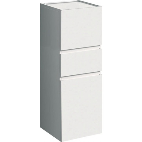 Colonne mi-haute Geberit Renova Planavec deux portes et un tiroir: Largeur 39cm, Hauteur 105cm, Profondeur 36cm, Blanc / Laqué ultra-brillant