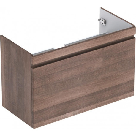 Meuble bas pour lavabo Geberit Renova Plan,avec un tiroir et un tiroir à l'anglaise: Largeur 92.6cm, Hauteur 58.6cm, Profondeur 43.8cm, Chêne / Film décor structuré
