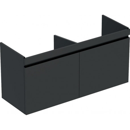Meuble bas Geberit Renova Plan pour lavabo double,avec deux tiroirs et deux tiroirs à l'anglaise: Largeur 122.6cm, Hauteur 58.6cm, Profondeur 43.8cm, Gris velouté / Laqué mat