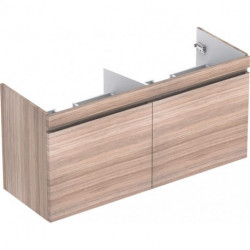 Meuble bas Geberit Renova Plan pour lavabo double,avec deux tiroirs et deux tiroirs à l'anglaise: Largeur 122.6cm, Hauteur 58.6cm, Profondeur 43.8cm, Orme / Film décor structuré