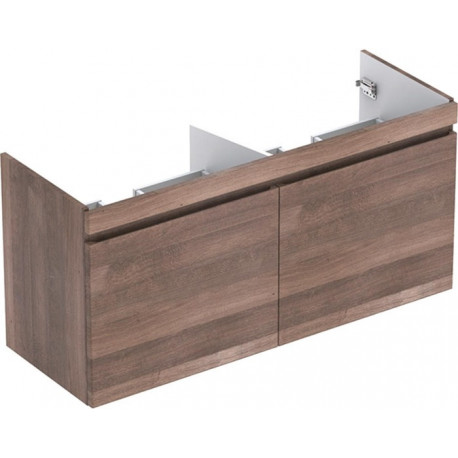Meuble bas Geberit Renova Plan pour lavabo double,avec deux tiroirs et deux tiroirs à l'anglaise: Largeur 122.6cm, Hauteur 58.6cm, Profondeur 43.8cm, Chêne / Film décor structuré