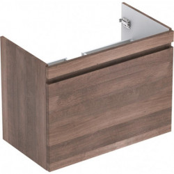 Meuble bas pour lavabo Geberit Renova Plan,avec un tiroir et un tiroir à l'anglaise: Largeur 77.6cm, Hauteur 58.6cm, Profondeur 43.8cm, Chêne / Film décor structuré