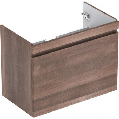 Meuble bas pour lavabo Geberit Renova Plan,avec un tiroir et un tiroir à l'anglaise: Largeur 77.6cm, Hauteur 58.6cm, Profondeur 43.8cm, Chêne / Film décor structuré