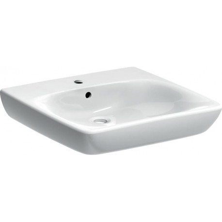 Lavabo Geberit Renova Comfort, adapté PMR, 55x55cm, troude robinetterie au centre, Blanc