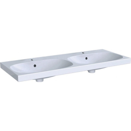 Lavabo double Geberit Acanto, fixation facile, 120x48.2cm, troude robinetterie au centre, Blanc