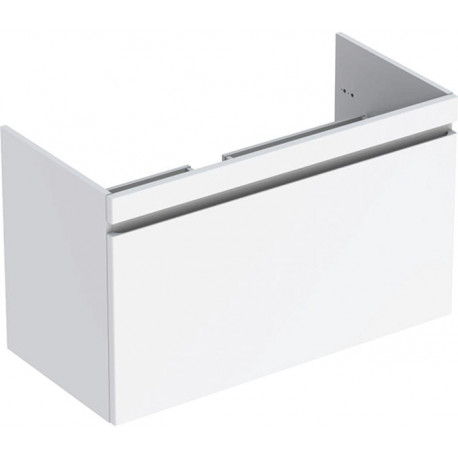 Meuble bas pour lavabo pour meuble Geberit Renova Plan,avec un tiroir et un tiroir à l'anglaise: Largeur 98.8cm, Hauteur 58.5cm, Profondeur 47.3cm, Blanc / Laqué ultra-brillant