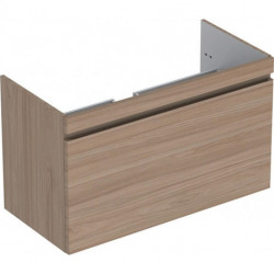 Meuble bas pour lavabo pour meuble Geberit Renova Plan,avec un tiroir et un tiroir à l'anglaise: Largeur 98.8cm, Hauteur 58.5cm, Profondeur 47.3cm, Orme / Film décor structuré