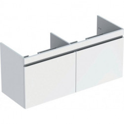 Meuble bas pour lavabo double pour meuble Geberit Renova Plan,avec deux tiroirs et deux tiroirs à l'anglaise: Largeur 129cm, Hauteur 58.5cm, Profondeur 47.3cm, Blanc / Laqué ultra-brillant