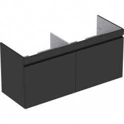 Meuble bas pour lavabo double pour meuble Geberit Renova Plan,avec deux tiroirs et deux tiroirs à l'anglaise: Largeur 129cm, Hauteur 58.5cm, Profondeur 47.3cm, Gris velouté / Laqué mat