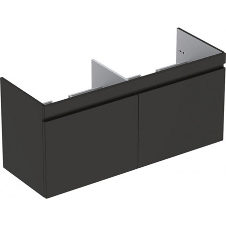 Meuble bas pour lavabo double pour meuble Geberit Renova Plan,avec deux tiroirs et deux tiroirs à l'anglaise: Largeur 129cm, Hauteur 58.5cm, Profondeur 47.3cm, Gris velouté / Laqué mat