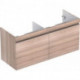 Meuble bas pour lavabo double pour meuble Geberit Renova Plan,avec deux tiroirs et deux tiroirs à l'anglaise: Largeur 129cm, Hauteur 58.5cm, Profondeur 47.3cm, Orme / Film décor structuré