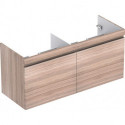 Meuble bas pour lavabo double pour meuble Geberit Renova Plan,avec deux tiroirs et deux tiroirs à l'anglaise: Largeur 129cm, Hauteur 58.5cm, Profondeur 47.3cm, Orme / Film décor structuré