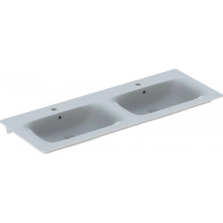 Lavabo double pour meuble Geberit Renova Plan, 130x48cm, troude robinetterie au centre, Blanc
