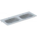 Lavabo double pour meuble Geberit Renova Plan, 130x48cm, troude robinetterie au centre, Blanc