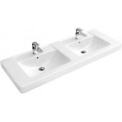 Architectura, Vasques doubles, 1300 x 485 mm, Rectangulaire, Ex Targa Architectura, pour deux robinetteries à 3 trou s, trou s de robinetterie centraux percés,avec trop-plein, En porcelaine sanitaire Blanc CeramicPlus