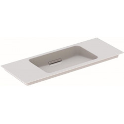 Lavabo pour meuble Geberit ONE sortie horizontale, compact, 105x40cm, sans troude robinetterie, trop-plein dissimulé, blanc, KeraTect, chromé brillant
