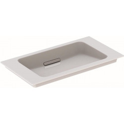 Lavabo pour meuble Geberit ONE sortie horizontale, compact, 75x40cm, sans troude robinetterie, trop-plein dissimulé, blanc, KeraTect, chromé brillant