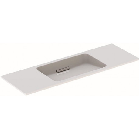 Lavabo Geberit ONE design flottant, sortie horizontale, compact, 120x40cm, sans troude robinetterie, sans trop-plein, blanc, KeraTect, chromé brillant