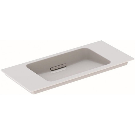 Lavabo pour meuble Geberit ONE sortie horizontale, compact, 90x40cm, sans troude robinetterie, trop-plein dissimulé, blanc, KeraTect, chromé brillant