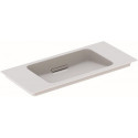 Lavabo pour meuble Geberit ONE sortie horizontale, compact, 90x40cm, sans troude robinetterie, trop-plein dissimulé, blanc, KeraTect, chromé brillant