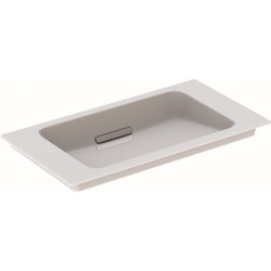 Lavabo pour meuble Geberit ONE sortie horizontale, compact, 75x40cm, sans troude robinetterie, trop-plein dissimulé, blanc, KeraTect, chromé brossé