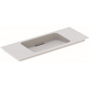Lavabo pour meuble Geberit ONE sortie horizontale, compact, 105x40cm, sans troude robinetterie, trop-plein dissimulé, blanc, KeraTect, chromé brossé