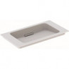 Lavabo pour meuble Geberit ONE sortie horizontale, compact, 75x40cm, sans troude robinetterie, trop-plein dissimulé, blanc, KeraTect, blanc brillant